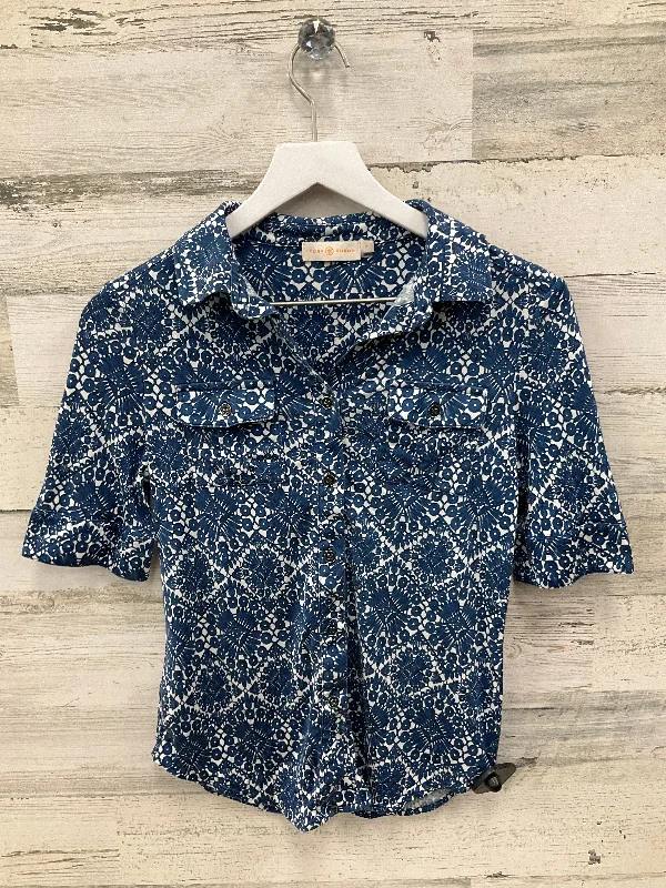 Top Short Sleeve Designer By Tory Burch In Blue & White, Size: S