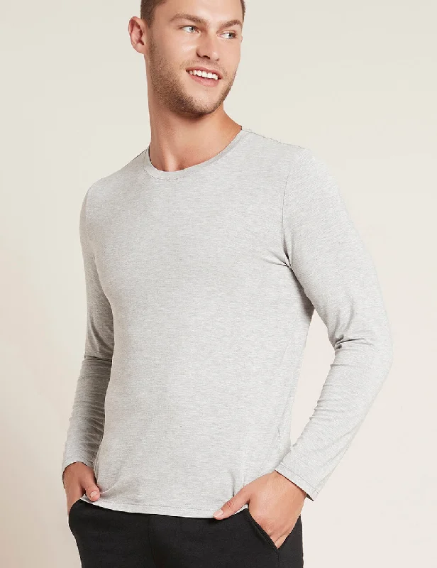 Women's Textured A-Line Pullovers-Men's Long Sleeve Crew Neck T-Shirt - Light Grey Marl