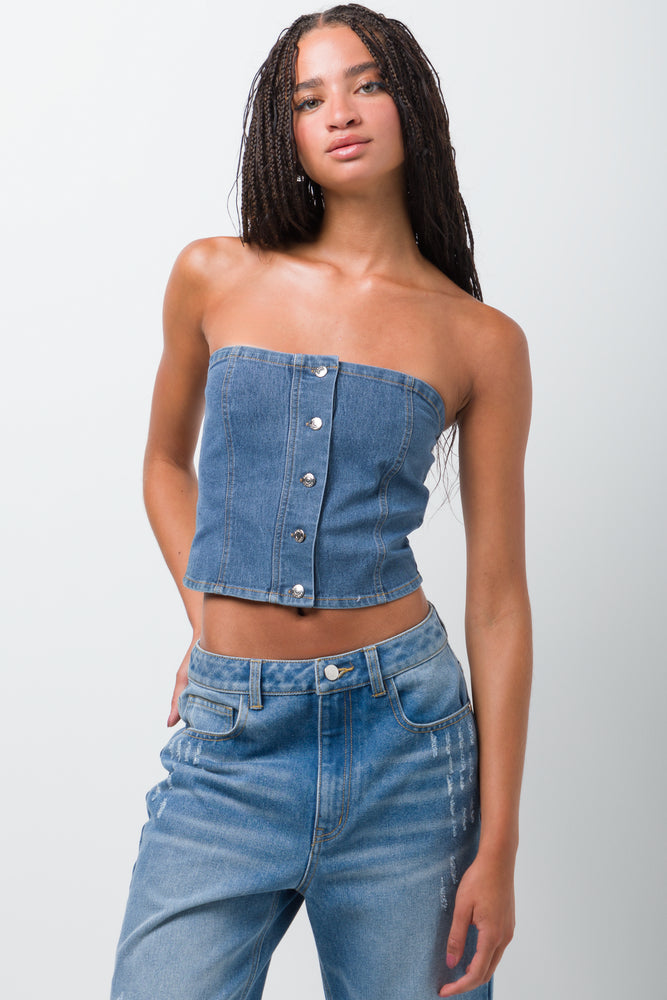 Women's Travel Pullovers-Denim Tube Top Blue