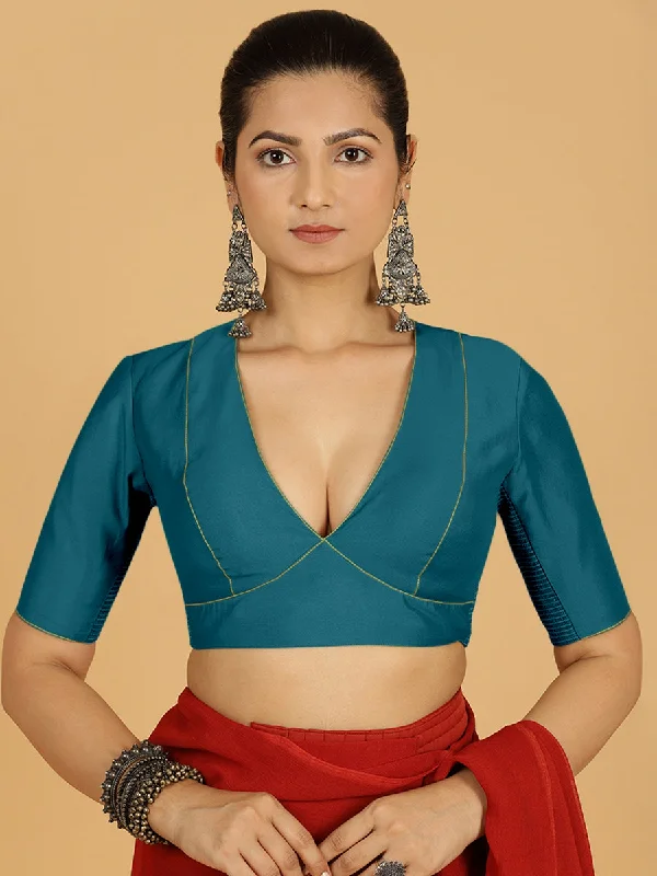 Ghazal x Rozaana | Elbow Sleeves Saree Blouse in Crystal Teal