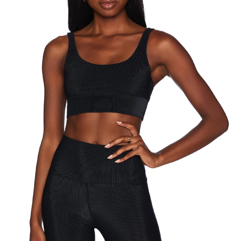 Women's V-Neck Pullovers-Leah Top - Ribbed Black