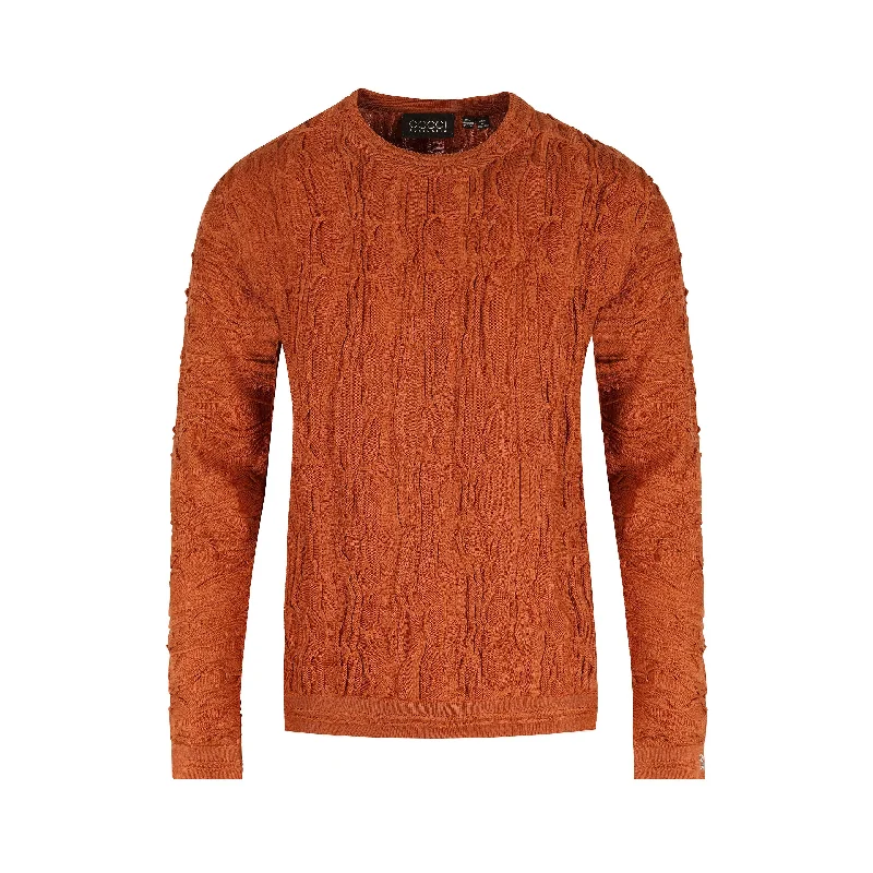 Women's Ribbed Ruffle Pullovers-COOGI Rust Crewneck