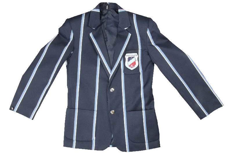 Women's Fashionable Blazers-Gents Striped Emb Blazer - Star College