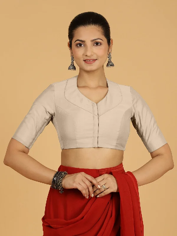 Pallavi x Rozaana | Elbow Sleeves Saree Blouse in Oyster Grey