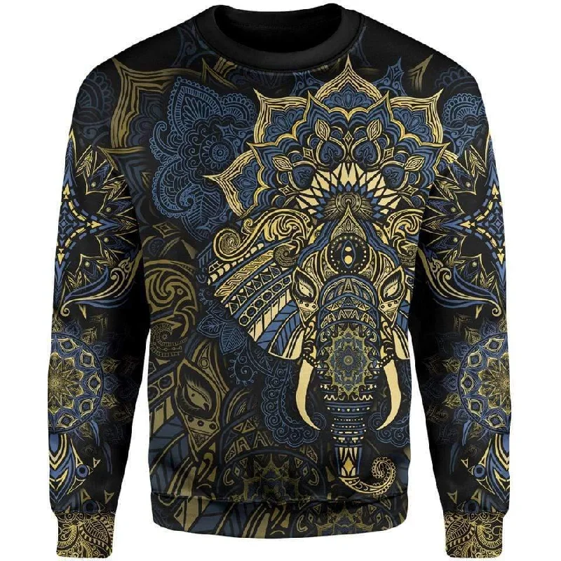 Women's Shimmer Ruffle Pullovers-Elephant Mandala Sweater