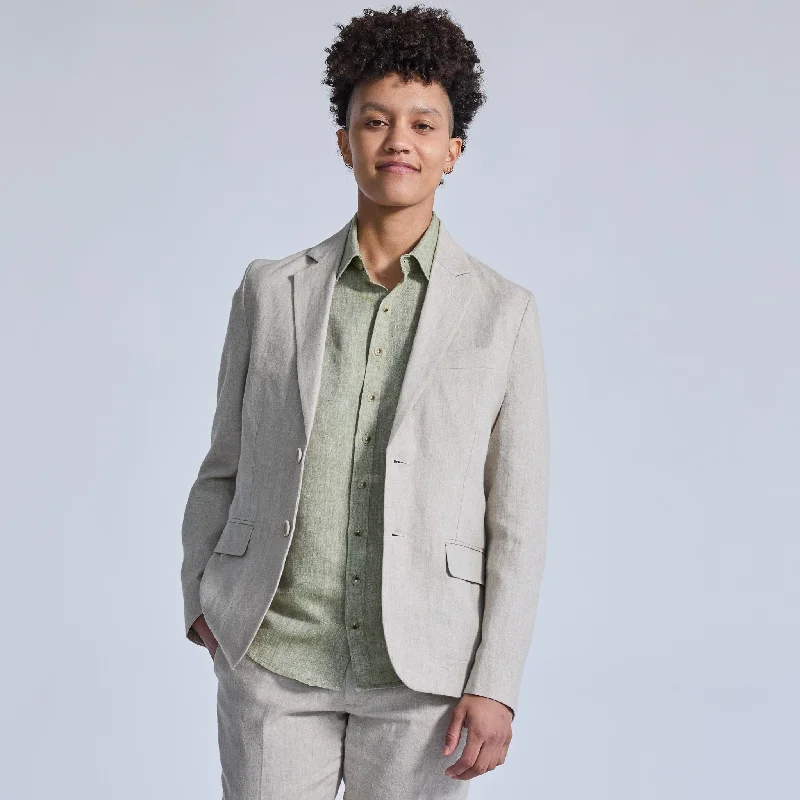 Women's Boutique Blazers-Oat Linen Blazer