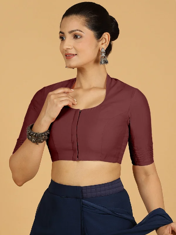 Salma x Rozaana | Elbow Sleeves Saree Blouse in Deep Maroon