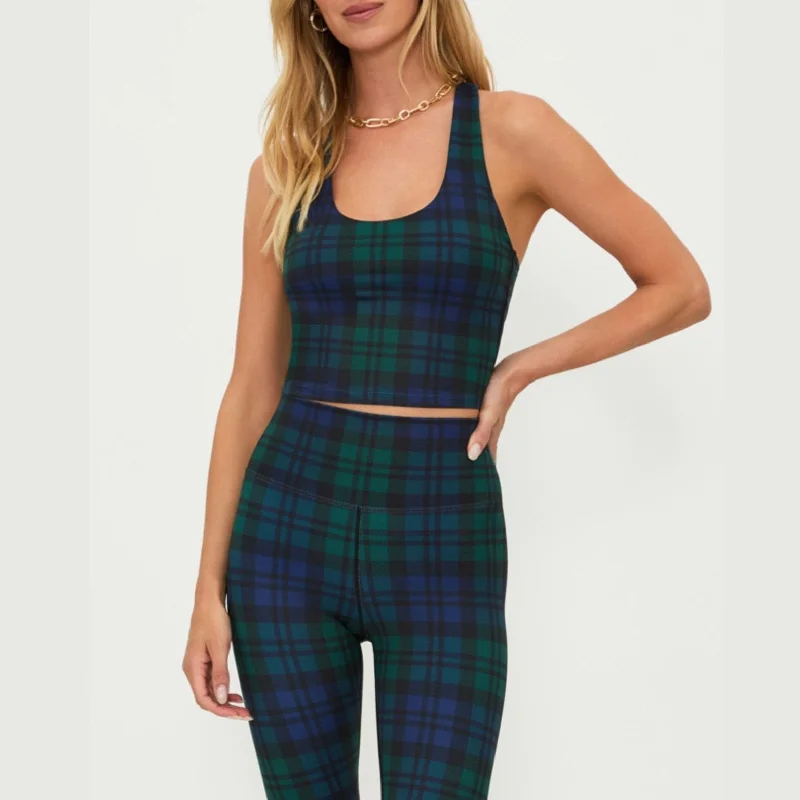 Women's Thermal A-Line Pullovers-Yara Top - Wintergreen Plaid