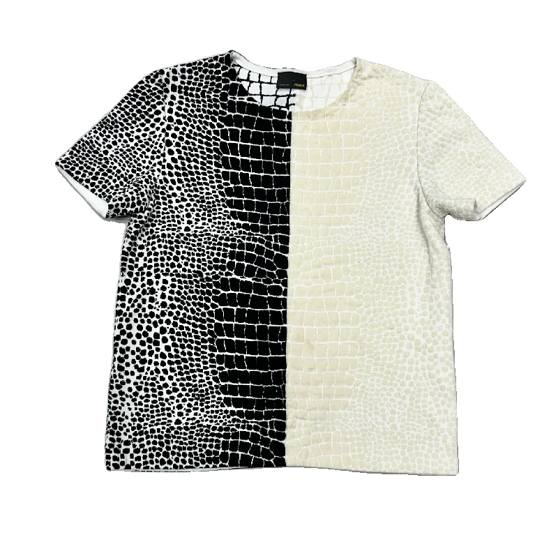 Top Short Sleeve Luxury Designer By Fendi In Black & Cream, Size: S