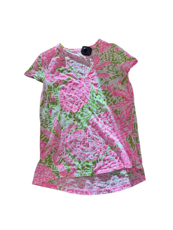 Top Short Sleeve Designer By Lilly Pulitzer In Green & Pink, Size: Xs