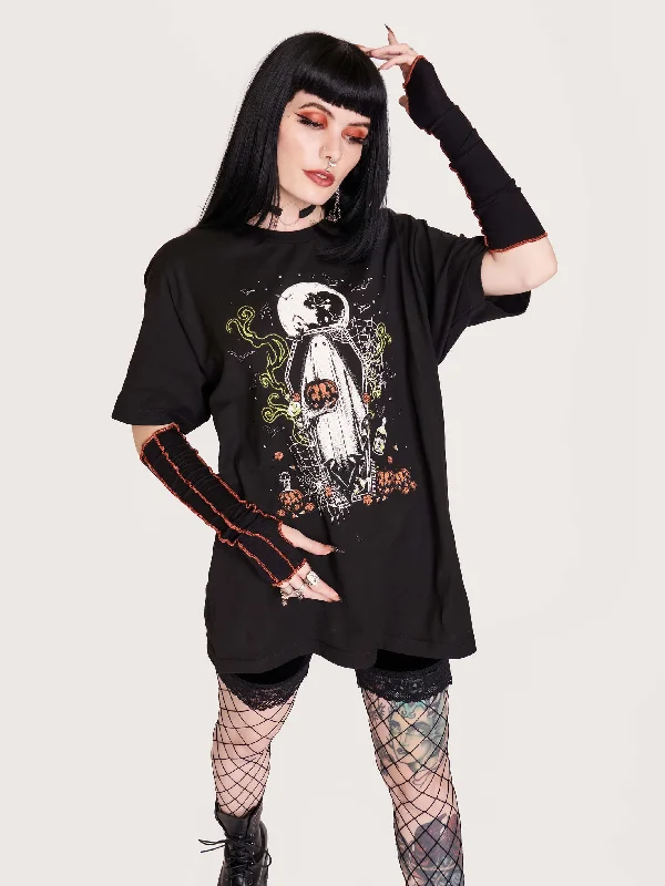 Women's Slit Floral Pullovers-Coffin ghost t-shirt