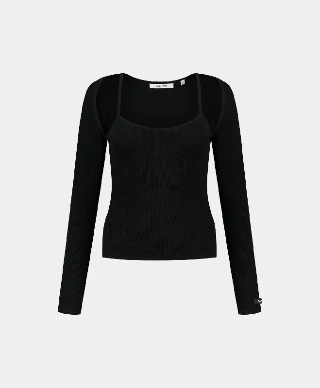 Women's Lace Pleated Pullovers-Black Rimona Top