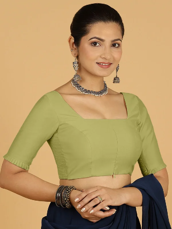 Nihira x Rozaana | Elbow Sleeves Saree Blouse in Pista Green