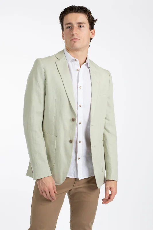 Women's Cotton Blazers-Leek Patch Pocket Linen Blazer