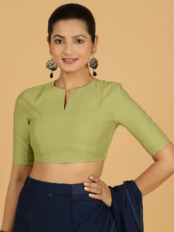 Karishma x Rozaana | Elbow Sleeves Saree Blouse in Pista Green