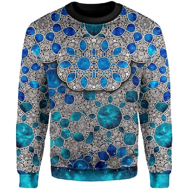 Women's Fleece Ruffle Pullovers-Watercolor Mandala Sweater