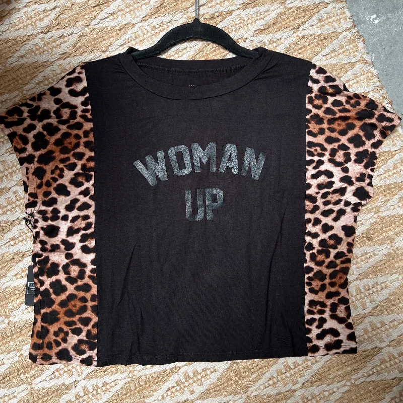 Women's Vacation Pullovers-Woman Up Black Leopard Boxy Tee