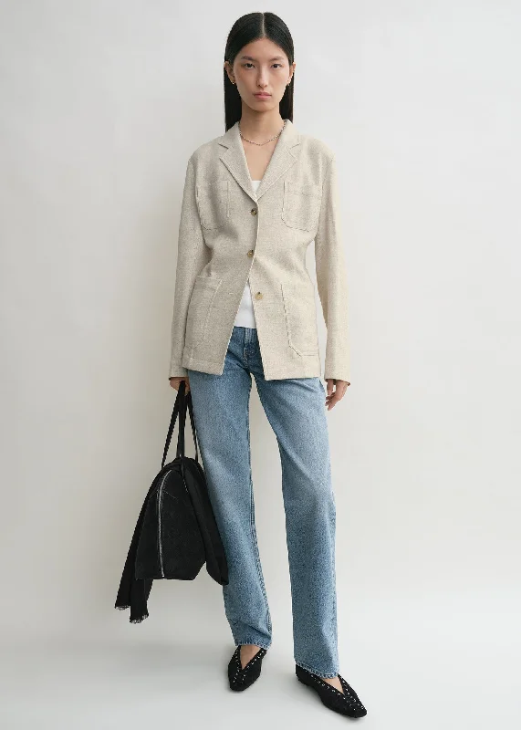 Women's Lightweight Blazers-Slim viscose linen blazer desert