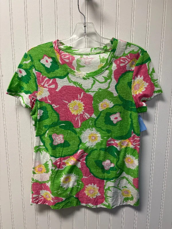 Top Short Sleeve Designer By Lilly Pulitzer In Green & Pink, Size: M