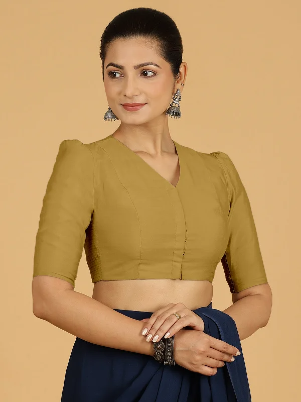 Shravani x Rozaana | Puff Sleeves Saree Blouse in Dijon Mustard