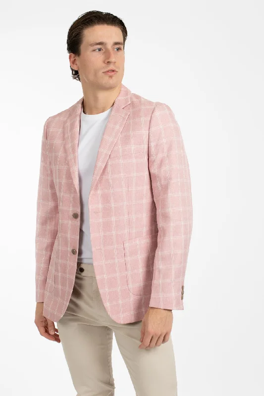 Women's Classic Fit Blazers-Dusty Pink Check Patch Pocket Blazer