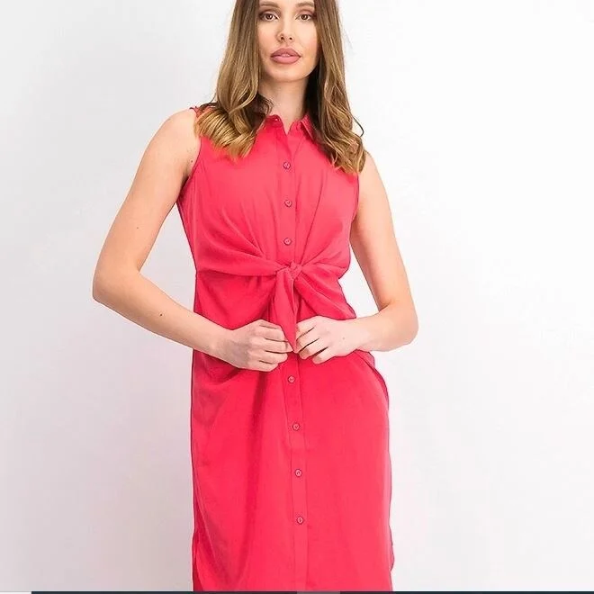 Women's Casual 3/4 Sleeve Dresses-Alfani Women's Tie Front Shirtdress Red Size 14 Petite - 14 Petite