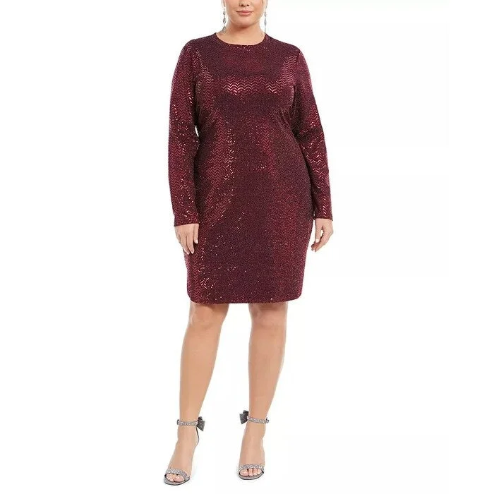 Women's Casual Sundress Print Dresses-B Darlin Women's Trendy Plus Size Sequined Bodycon Dress Wine Size Square 18