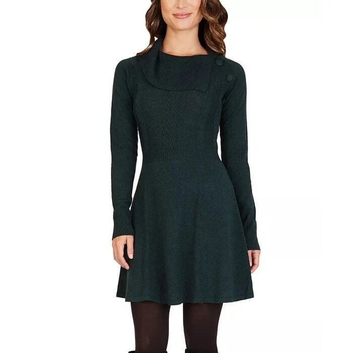 Women's Casual Shirt Print Dresses-BCX Junior's Draped Fit & Flare Sweater Dress Green Size Small