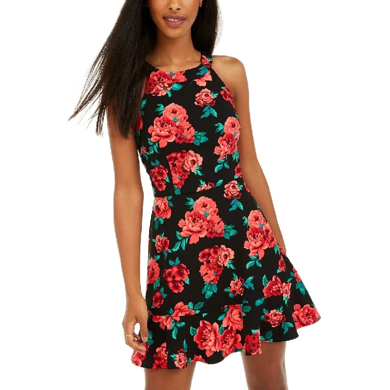 Women's Casual A-Line Dresses-BCX Women's Floral-Print Flounce Dress Red Size 9