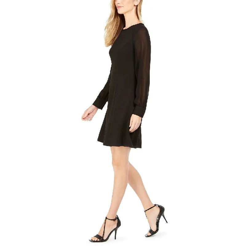 Women's Casual Day Dresses-Calvin Klein Women's Illusion-Sleeve Dress Black Size 8