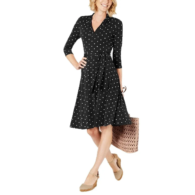 Women's Casual Embroidered Dresses-Charter Club Women's Petite Dot-Print Belted Swing Dress Black Size Petite - P/P