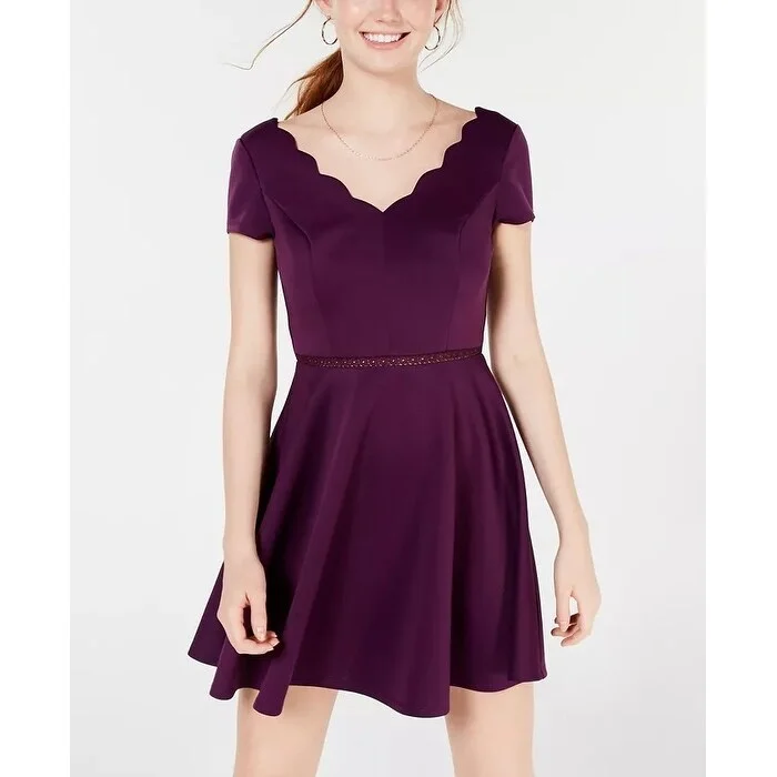 Women's Casual Sleeveless Dresses-City Studios Juniors' Scalloped Skater Dress Med Purple Size 5