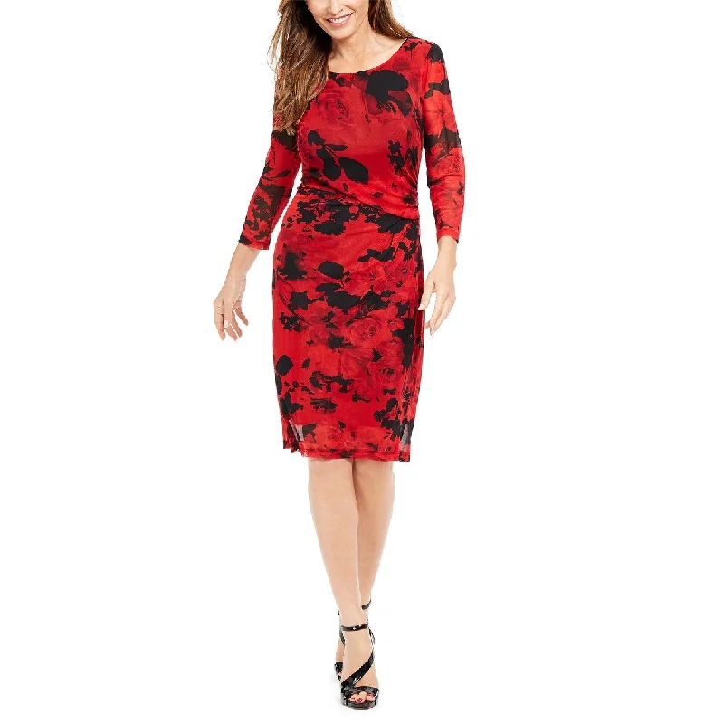 Women's Casual Picnic Floral Dresses-Connected Women's Printed Mesh Dress Red Size 16