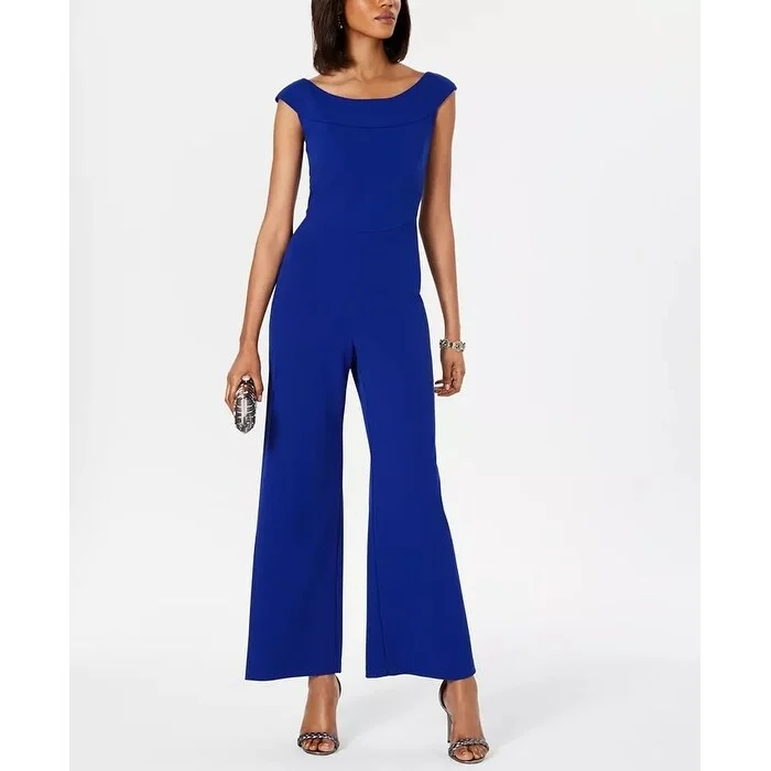 Women's Casual Retro Dresses-Connected Women's Wide-Leg Jumpsuit Blue Size 6