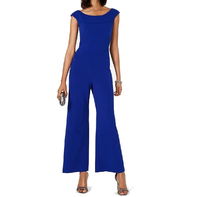 Women's Casual Concert Solid Color Dresses-Connected Women's Wide-Leg Jumpsuit Med Blue Size 14