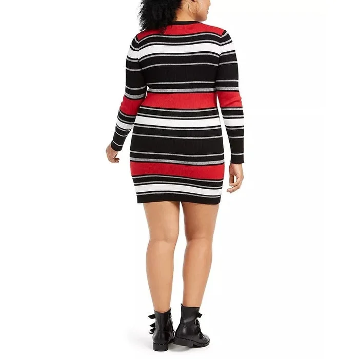 Women's Casual A-Line Dresses-Derek Heart Trendy Plus Size Striped Bodycon Dress Black Size 2 Extra Large