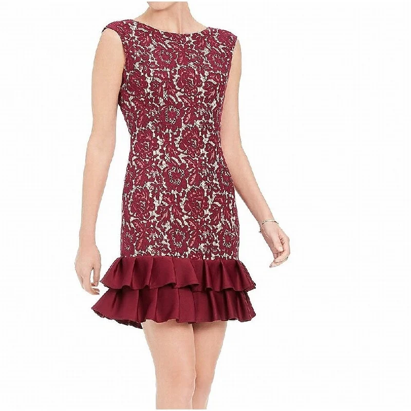 Women's Casual Relaxed Dresses-Donna Ricco Women's Sleeveless Lace Dress Wine Size 14