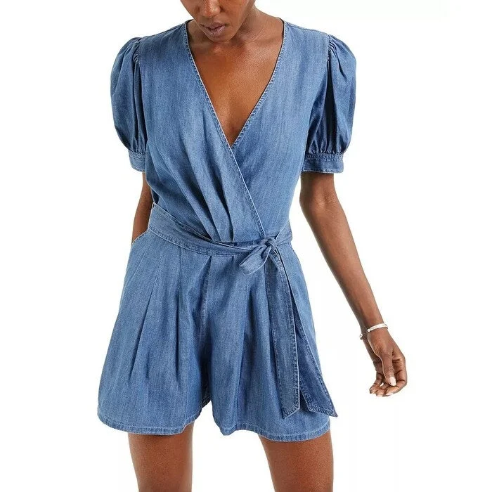 Women's Casual Modern Dresses-INC International Concepts Women's Puff-Sleeve Romper Blue Size 10