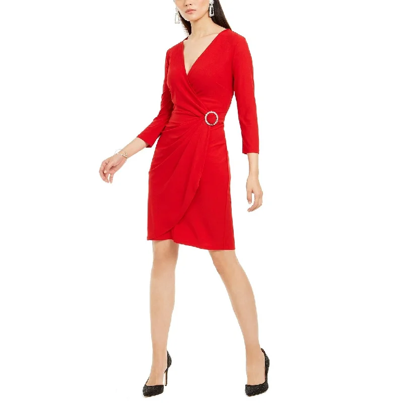 Women's Casual Belted Dresses-INC International Concepts Women's Wrap Dress Dark Red Size X-Small