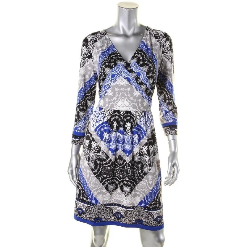 Women's Casual Shimmer Dresses-INC Womens Printed Wrap Casual Dress Blue, XS - Blue