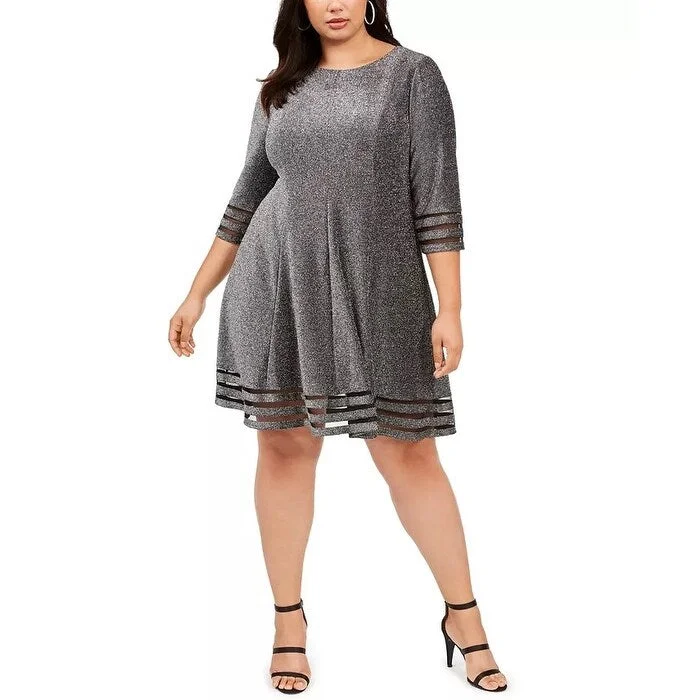 Women's Casual Travel Dresses-Jessica Howard Women's Metallic Illusion Stripe Dress Silver Size PS - Petite Small