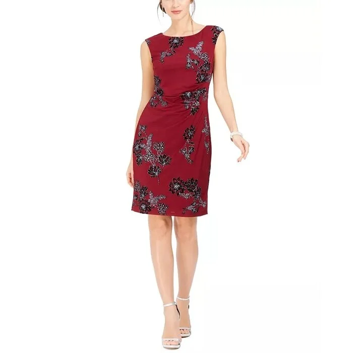 Women's Casual Print Dresses-Jessica Howard Women's Velvet Sparkle Sheath Dress Red Size 12 Petite