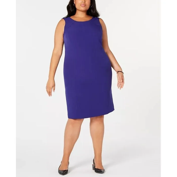 Women's Casual T-Shirt Dresses-Kasper Women's Plus Size Sheath Dress Dark Purple Size Petite Small - Petite Small