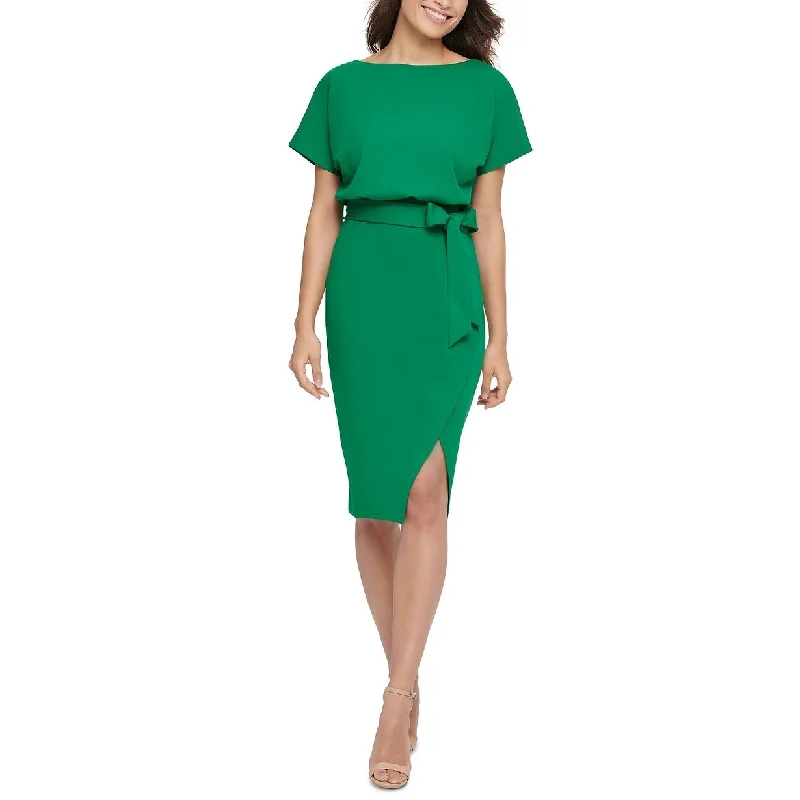 Women's Casual Tie-Front Dresses-Kensie Women's Blouson Wrap Dress Green Size 8