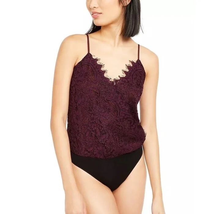 Women's Casual Park Solid Color Dresses-Leyden Women's Crossover Lace Bodysuit Purple Size Extra Small - X-Small