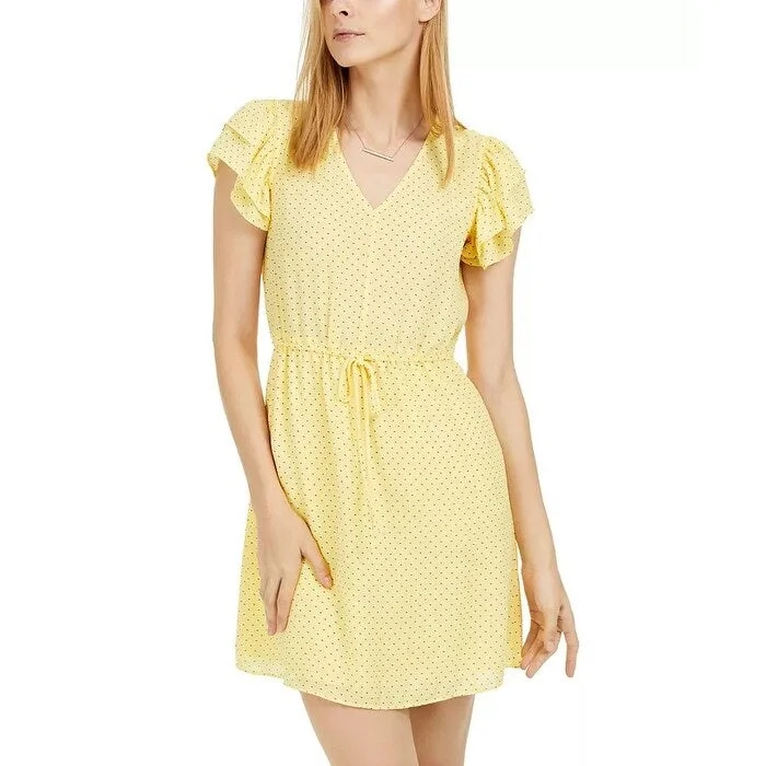 Women's Casual Night Out Dresses-Maison Jules Women's Printed Drawstring Waist Dress Yellow Size L - Large