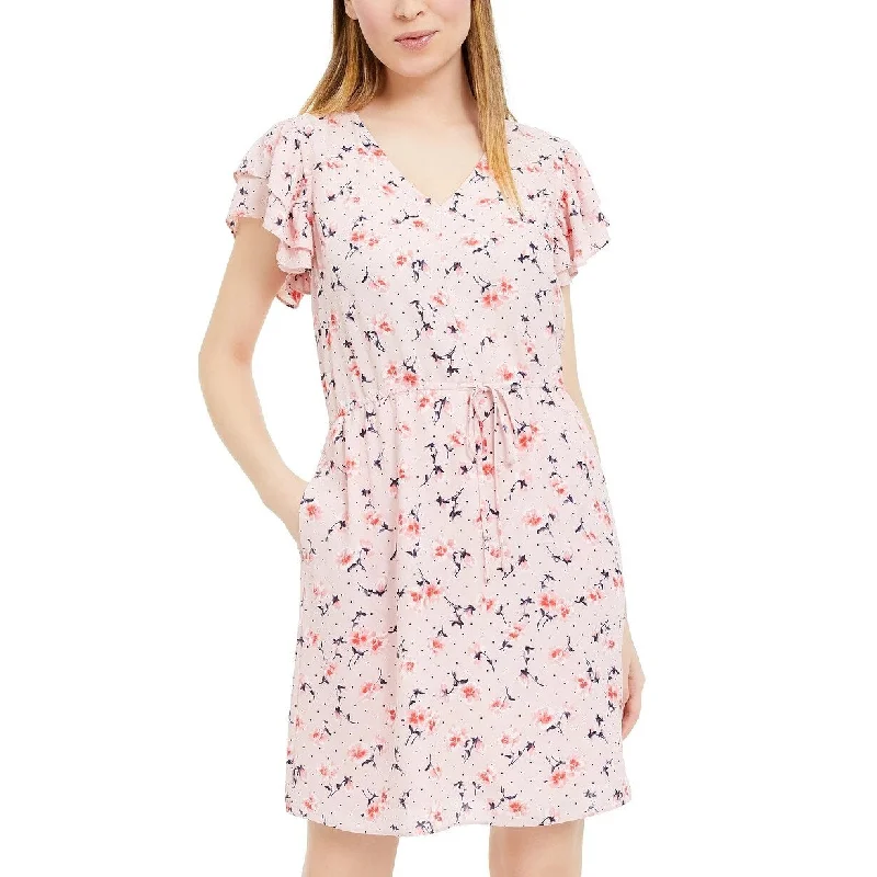 Women's Casual Tank Print Dresses-Maison Jules Women's Printed Flutter Sleeve Dress Pink Size X-Small