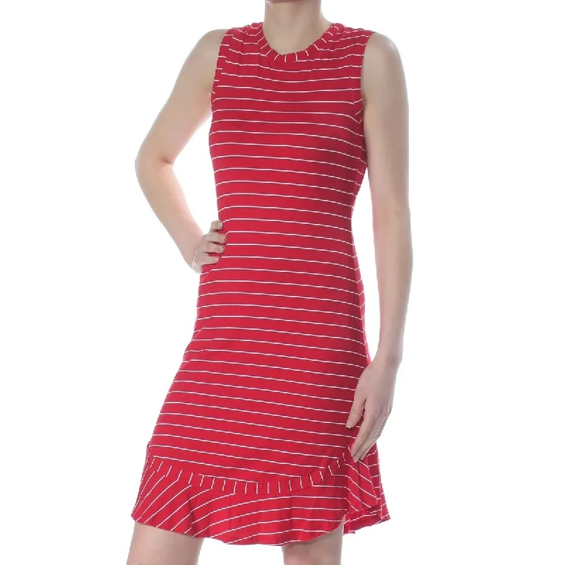 Women's Casual Beach Dresses-Maison Jules Women's Ruffled-Hem Sheath Dress Firespin Combo Size Extra Small - Red - X-Small