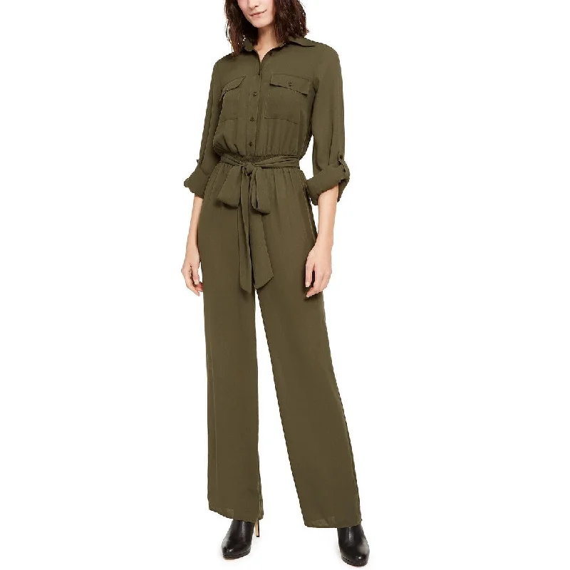 Women's Casual Beach Floral Dresses-Michael Michael Kors Women's Belted Utility Jumpsuit Green Size PS - Petite-Small