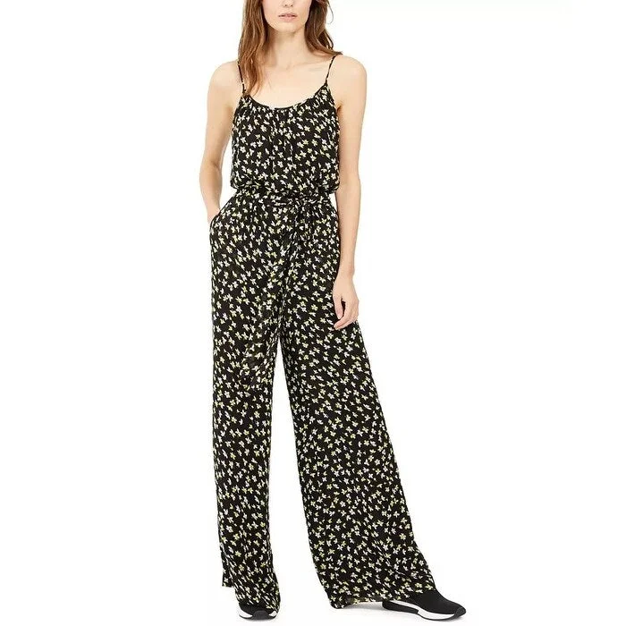 Women's Casual Work-from-Home Dresses-Michael Michael Kors Women's Floral-Print Tie-Waist Jumpsuit Regular & Petite Yellow Size Petite Medium - Petite Medium